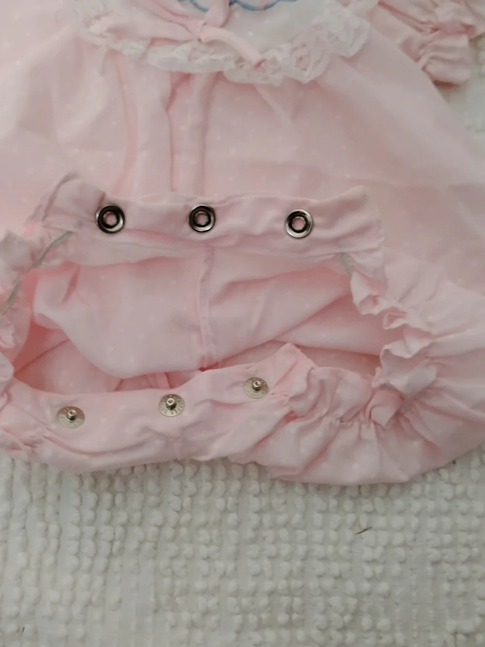 Vintage 80s Cradle Togs Baby Girl Pink Swiss Dot Bubble Romper Swan Embroidered